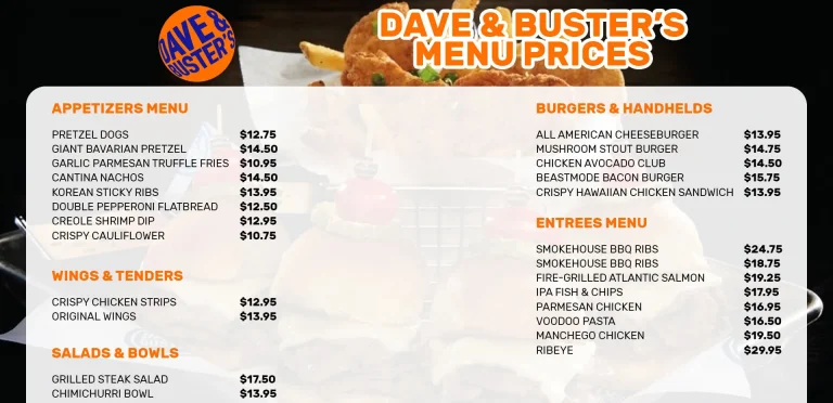 What is the menu like at Dave and Busters?